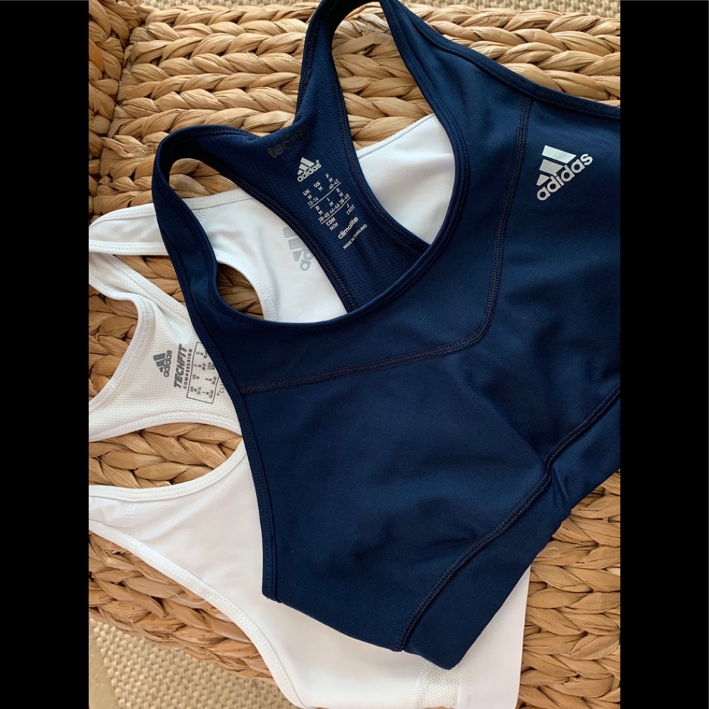 2 Adidas techfit sport bras navy & white sz M new